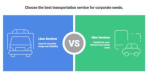 Professional corporate transportation options showing limousine, executive car, and chauffeur services